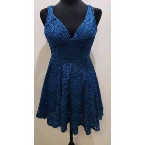 Emerald Sundae Women's Teal Blue Babydoll Prom Dance Lace Dress Open Back Sz XS